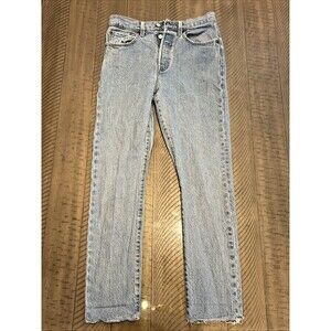 Levis 501 Jeans Womens 27x28 Light Blue Button Fly Ankle Raw Hem